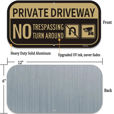 Private Driveway No Parking No Turn Around Sign Aluminum Reflective Weatherproof Outdoor 12x6 Inches Two Pack UV Protected