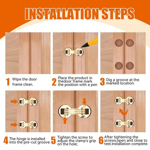 Installation steps for 8 Pcs Brass Hidden Barrel Hinges 8 Mm Concealed Furniture Fittings