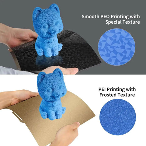 Double Sided PEI Textured And Smooth PEO Magnetic Build Plate 235x235mm Built For Ender 3 Series shown with blue model