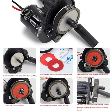Smooth Belt Drive RC Car Transmission Gear System, Quiet, Durable Upgrade for Axial SCX10 90046, metal construction, installation close-up