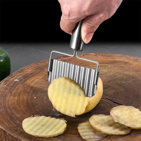 Two Pack Stainless Steel Ripple Potato Slicer And Crinkle Cutter For French Fries And Veggie Cutting Kitchen Gadget In Use