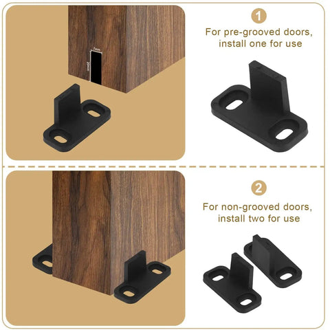 4 Set Barn Door Floor Guide Kit Black Plastic Bottom Floor Mount Guides for Sliding Doors installation on grooved and non-grooved doors