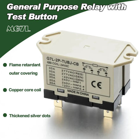 G7L-2A-TUB-J-CB-AC24 DPST Normally Open General Purpose Relay With Test Button, 24 VAC Coil, front view