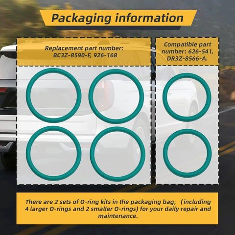 O Ring Seal Set For Ford F Series Radiator Hose And T Pipe Coolant Leak Repair 6 Pack, showing O-rings and package info