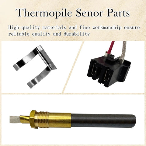 3-piece Memiuyelay LP thermopile sensor parts kit for Rheem Ruud Richmond water heaters; mounting clip and brass probe