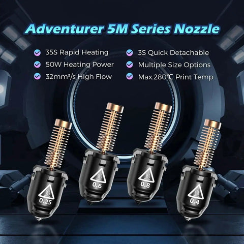 Beefy High-Flow Nozzle for Stable High-Speed Printing, Adventurer 5M Pro 0.25mm, 280C Max, 32mm3/s Extrusion Display