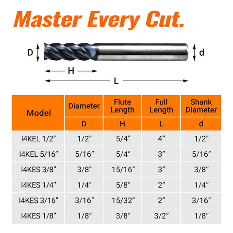 1/4 Inch Carbide Square End Mill, 4 Flute CNC Router Bit With AlTiN Coating For Steel And Alloys, Copper And Cast Iron, HRC 50