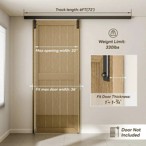 Ceiling Mount Box Rail Barn Door Hardware Kit Heavy Duty Steel Sliding Track for Interior and Exterior Doors shown installed