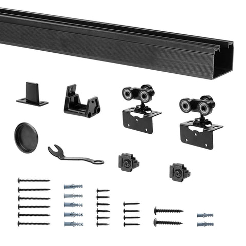 72 Inch Aluminum Pocket Door Track Kit For Ceiling Mount Box Rail Sliding Hardware Pro Grade Heavy Duty Hangers With Three Wheel Ball Bearing