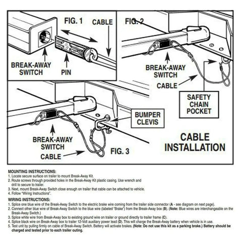 Diagram showing cable installation of 12V LED Trailer Breakaway Kit With Universal Brake Controls and Test LED Easy Install Breakaway System