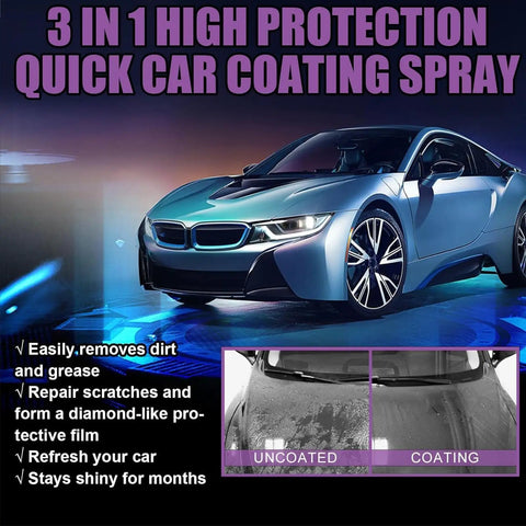 Quick Acting Car Coating Spray With Persistent Liquid Glass Finish Dope Shine Multifunction Coat Renewal Agent For Durable Protection And Bead Worthy Hydrophobic Shield 2 Pack displayed on a car front view.