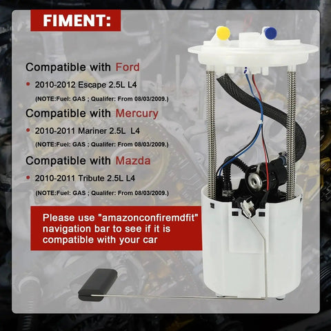 Electric Fuel Pump Module Assembly For Ford Escape 2010 To 2012 2.5L L4 Replacement Fits Mercury Mariner 2010 To 2011 And Mazda Tribute 2010 To 2011 Replaces P76591M FG1317 AL8Z9H307A Drop In Fit, showing side view