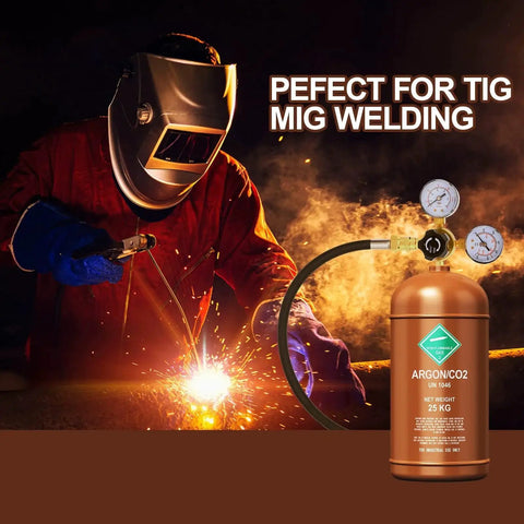 Welder using Argon CO2 Welding Gas Regulator With CGA580 Inlet Brass Body 0 To 4500 PSI Gauge during TIG welding process