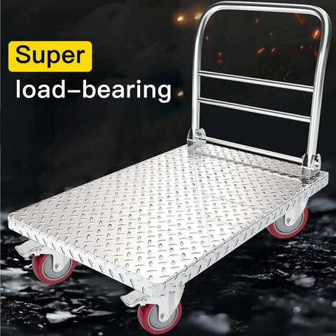 DICASAL 5-inch heavy-duty stem caster cart, angled front view with four red wheels and chrome handle