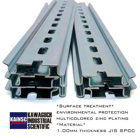 Ten Pieces TS35 7.5 Slotted DIN Rail Zinc Plated SPCC Steel With RoHS CE 12 Inch Long 35mm Wide 7.5mm High Built Tough Durable Vibration Resistant Anti Loosening shown stacked