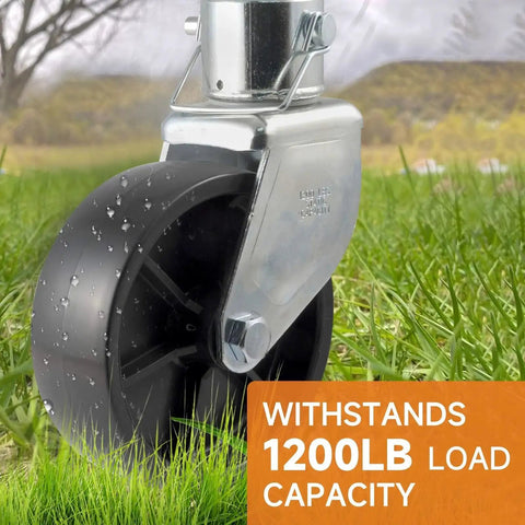 Close-up of 6 Inch Trailer Jack Wheel Replacement With Pin For Tongue Jack 1200 Lb Capacity on grass.