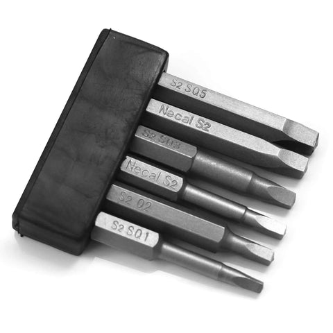 Square Head Screwdriver Bits Set, 6 Sizes SQ1 SQ2 SQ2.7 SQ3 SQ4 SQ5, 1/4 Inch Hex Shank, Magnetic Tips, Pro Grade Heavy Duty S2 Steel