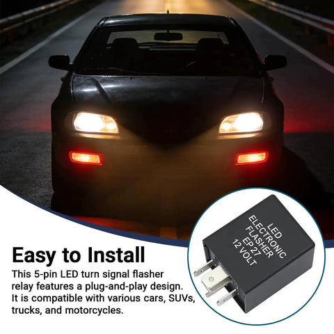 5 Pin LED Turn Signal Flasher Relay for Hyper Flash Fix EP27N Electronic Indicator displayed with a car at night