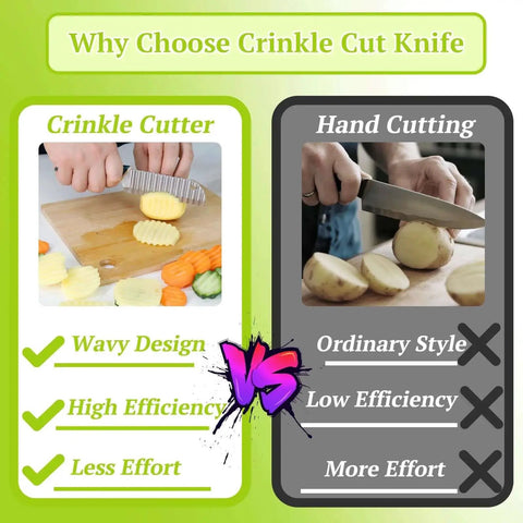 Comparison of Crinkle Cut Knife For Veggies And Potatoes Suuker Stainless Steel 304 Wave Fries Cutter With Ergonomic Handle vs hand cutting.