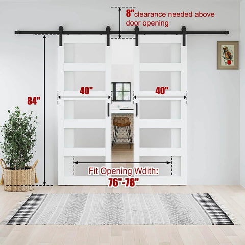 80 By 84 Inch Glass Barn Door Set With Sliding Hardware Kit For 76-78 Inch Openings Double 40 By 84 Panels Modern Farmhouse Style