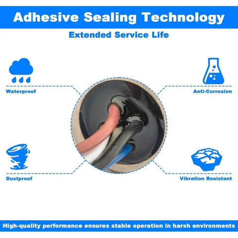 Close-up of adhesive sealing on 2 Pack M12 A Coded 5 Pin Male Aviation Panel Mount Connector Cable IP67 Waterproof
