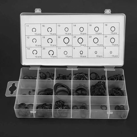 Circlip Set Kit 225 Pieces 18 Sizes Internal And External Snap Ring Retaining Rings All Purpose DIY Ready For Cylinders Automobiles Valves Electrical Appliances