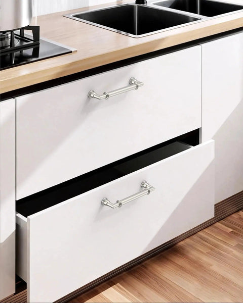 Kitchen cabinet with 10 Pack 5 Inch Hole Center Cabinet Handles In Brushed Satin Nickel And Polished Nickel Finishes With 5.7 Inch Length