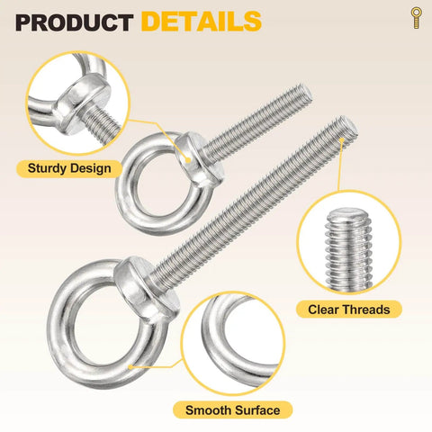 Shoulder Eye Bolt M10x17mm, 304 Stainless Steel Lifting Ring Threaded Eye Bolt, 4Pcs, Heavy Duty Rigging Gear For Load Hoisting
