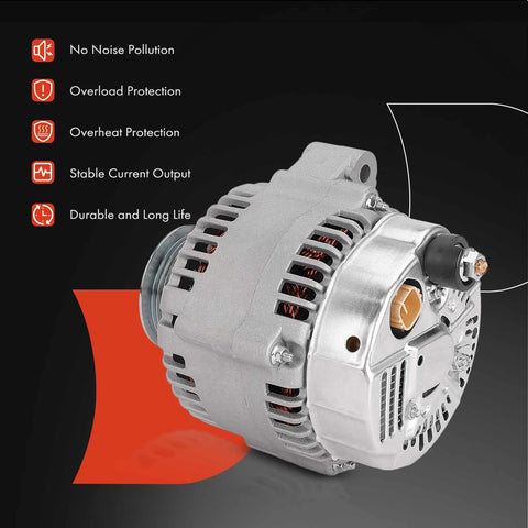 Alternator For Honda Odyssey 2000 3.5L V6 And Acura TL 1999 To 2003 CL 2001 To 2003 12V 105A With 6 Groove Pulley Clockwise Rotation Replacement Part Plug And Play 06311P8EA21RM 06311PGE506RM side view