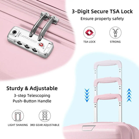 Orchid pink luggage with TSA lock and telescoping handle from 3 Piece Luggage Set For Women With Hardside PP Suitcases And Duffle Bag.
