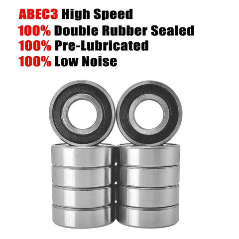 Premium 608RS Bearings 8mm x 22mm x 7mm 2RS Double Sealed Rubber Shielded Pre Lubricated Roller Bearing 10 Pack with ABEC3 rating