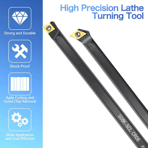 Close-up of Lathe Tooling Set 21Pcs Threading Holders and Boring Bars with 14 Indexable Carbide Inserts Golden 5/16 Inch Shanks