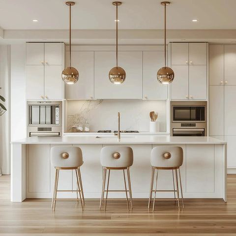 Modern kitchen with Champagne Bronze Cabinet Knobs Set Of 5 Zinc Round Hardware For Kitchen Bathroom Closet And Dresser on cabinetry.
