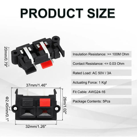 Two Way Spring Terminal Clip Push Release Connector Plate Jack Socket For Speaker Terminal Strip Block Jointing Clamp Test Clip WP2-19