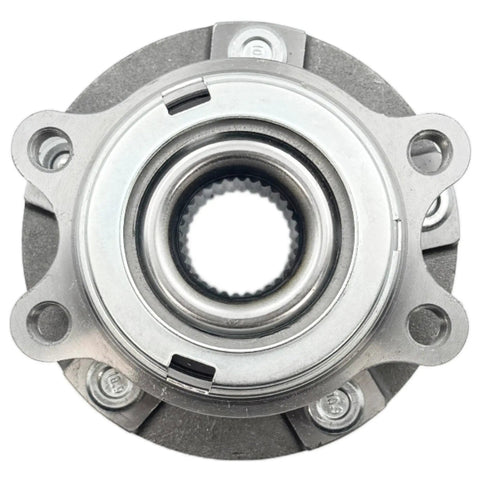 Top view of Two Piece Front Wheel Hub And Bearing Assembly Set For Altima 2007 2018 Maxima 2009 2019 Pathfinder 2013 2019 Murano 2009 2018 Infiniti QX60 2014 2019 5 Lug OE Quality Replacement.