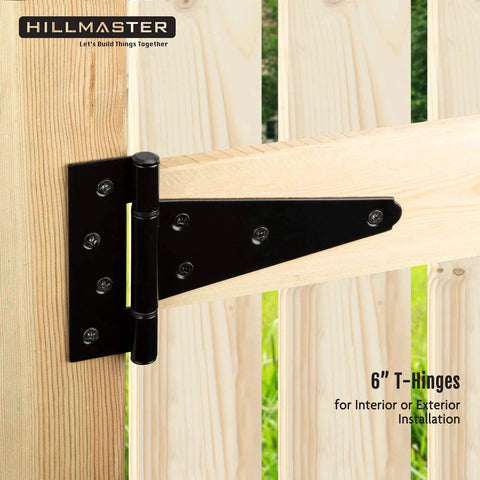 Heavy Duty 6 Inch T Strap Gate Hinges For Shed Doors And Wooden Fences Black Powder Coated installed on wooden gate