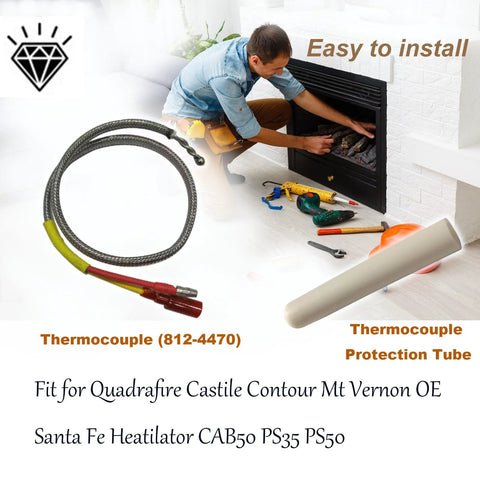 Thermocouple replacement kit with braided sensor, red/yellow leads, and protection tube for Quadrafire CAB50 PS35 PS50.