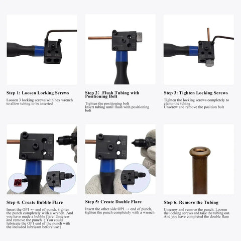 Double Flare Tool Kit For Brake Lines Three Sixteenth And One Quarter Inch showing step-by-step usage instructions.