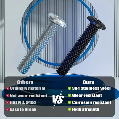 Comparison of ordinary and 304 stainless steel M8 1.25 X 20mm Hex Socket Cap Screws 33 Pack Flat Head Full Thread Black Zinc Plated