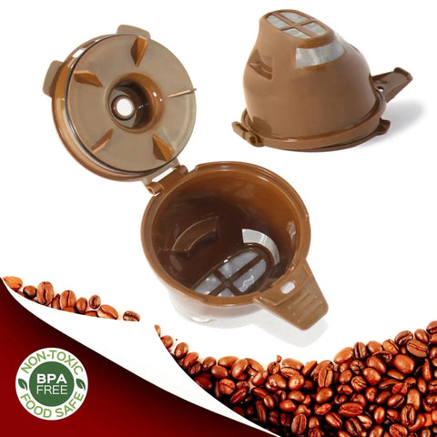 Two brown plastic single-serve brew baskets for Hamilton Beach FlexBrew coffee maker, front view