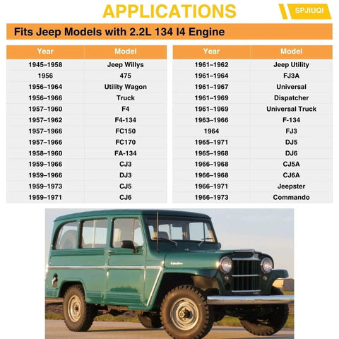 Vintage Jeep with application list for Beefy Mechanical Fuel Pump For Jeep CJ5 CJ5A CJ6 CJ6A Dispatcher Jeepster Commando Willys DJ3.