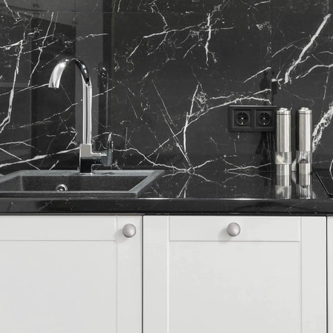 Modern kitchen with Brushed Satin Nickel Cabinet Knobs And Dresser Pulls 2 Pack Solid Zinc Alloy Single Hole on white cabinets.