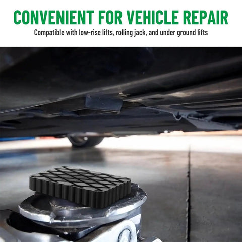 Four Pack Solid Rubber Auto Lift Pads For Car Jacks And Lifts 1800 Lb Capacity installed under a vehicle
