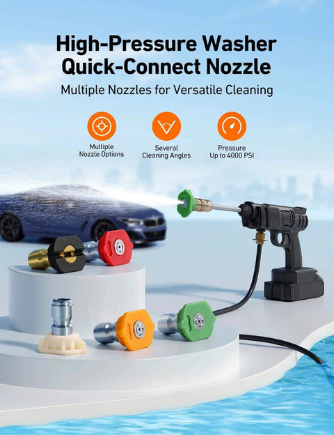 Five Pack Pressure Washer Nozzle Tips With Five Cleaning Angles For Versatile Cleaning AstroAI 2.5 GPM displayed with a washer wand