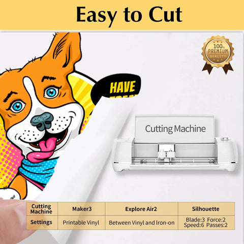 Light Three Zero Printable Heat Transfer Paper with vibrant dog design next to a cutting machine, easy to use for T-shirts.