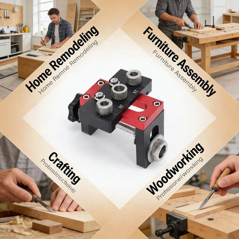 3 In 1 Aluminum Pocket Hole Jig Kit With Dowel Guide for 8mm, 10mm, 15mm openings, home remodeling, furniture assembly, woodworking.