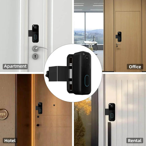 Anti Theft Doorbell Mount 2Nd Gen Adjustable 45 To 135 Degrees No Drilling Camera Mount Bracket shown on various doors.