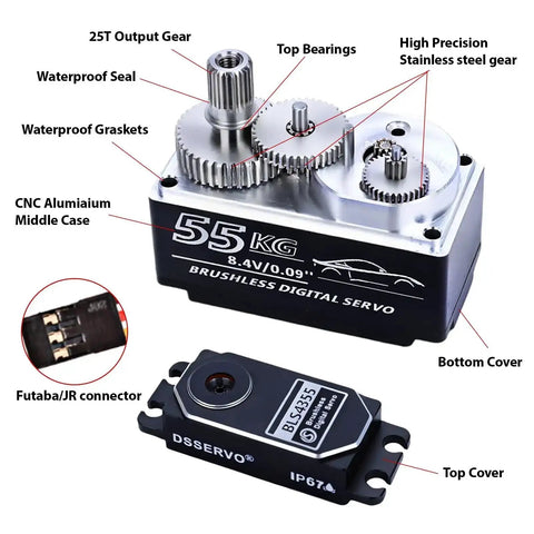 High Torque 55Kg Low Profile Programmable Brushless Digital Servo For 1 To 10 Drift Cars 0.09Sec Speed Full Metal Gear Steering Kit
