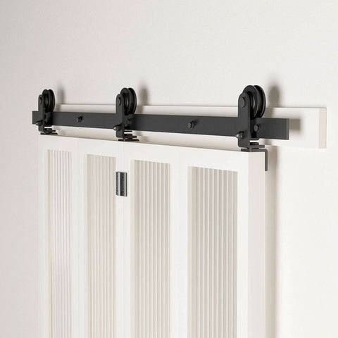 Heavy Duty Bifold Barn Door Hardware Kit For Four Doors, Six Foot Sliding Track System, All Doors Open To One Side