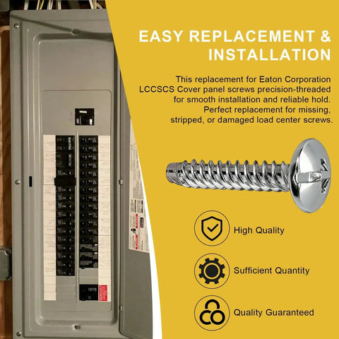 Panel Cover Screws Replacement Kit for Electrical Panels And Enclosures, shown with installation instructions.